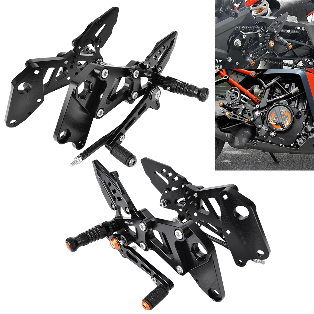 KTM RC125 / RC200 / RC390 adjustable rearsets — supplier photo