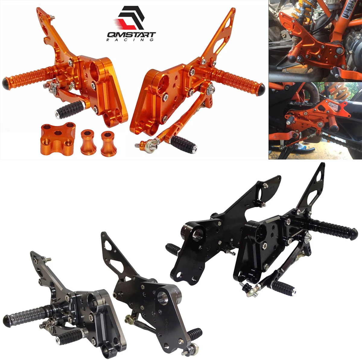 KTM Duke 125 / 200 / 390 adjustable rearsets — supplier photo